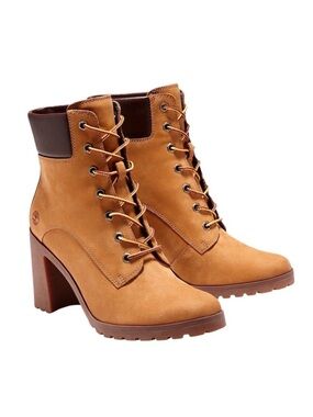 Timberland Allington Mid Lace-Up Heeled Boots Wheat Nubuck Block Heel Size 8